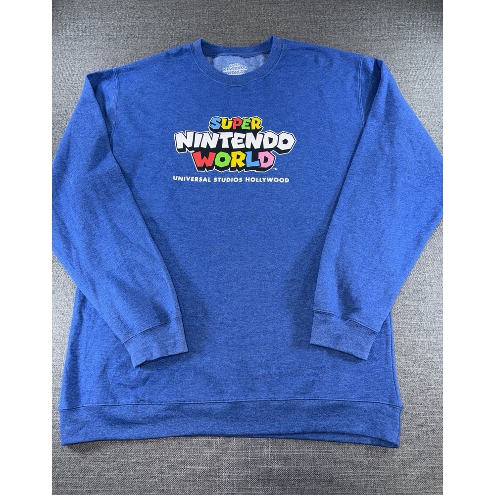 Universal Studios Super Nintendo World Fleece Sweatshirt Logo Print Blue 3xl‎